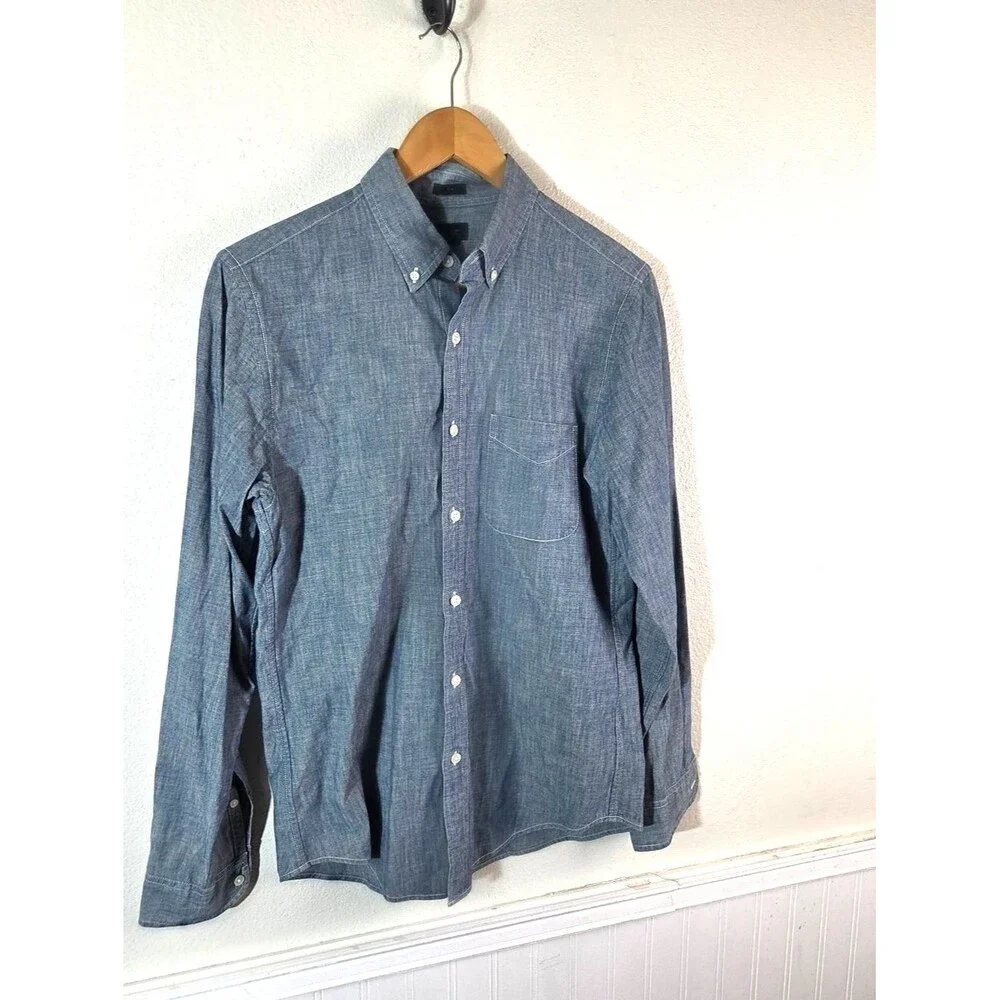 J.Crew Slim Chambray Button Front Shirt Men’s Small Blue Cotton Long Sleeve